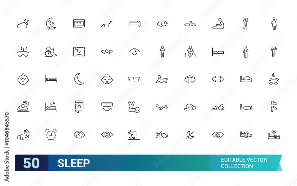 Set of outline icons related to sleep. Line icon collection. Editable stroke. Flat symbol for web and ui. Pixel perfect. Vector illustration Set of outline icons related to sleep. Line icon collection. Editable stroke. Flat symbol for web and ui. Pixel perfect. Vector illustration