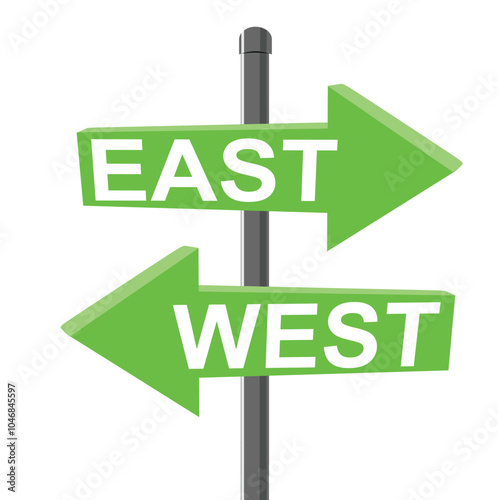 Green arrows in the form of signposts that say East, West