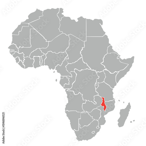Map of Malawi in Africa on white background