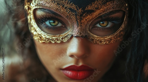 Brazilian woman with a carnival mask, looking mysterious