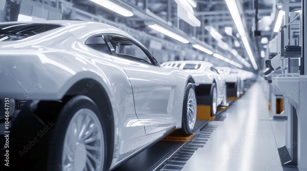 3d render of a car in a car factory, car production line. Automotive industry. 3d render of a car in a car factory, car production line. Automotive industry.
