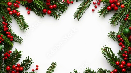 Christmas tree branches border garland on transparent background