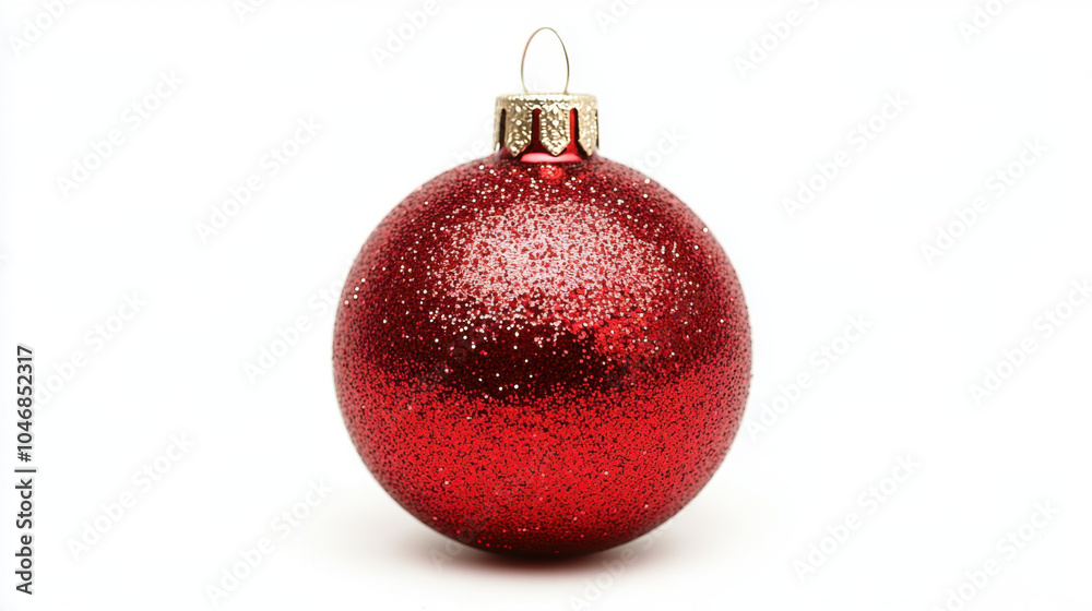 A shiny red Christmas ornament with glitter, perfect for holiday decorations. A shiny red Christmas ornament with glitter, perfect for holiday decorations.