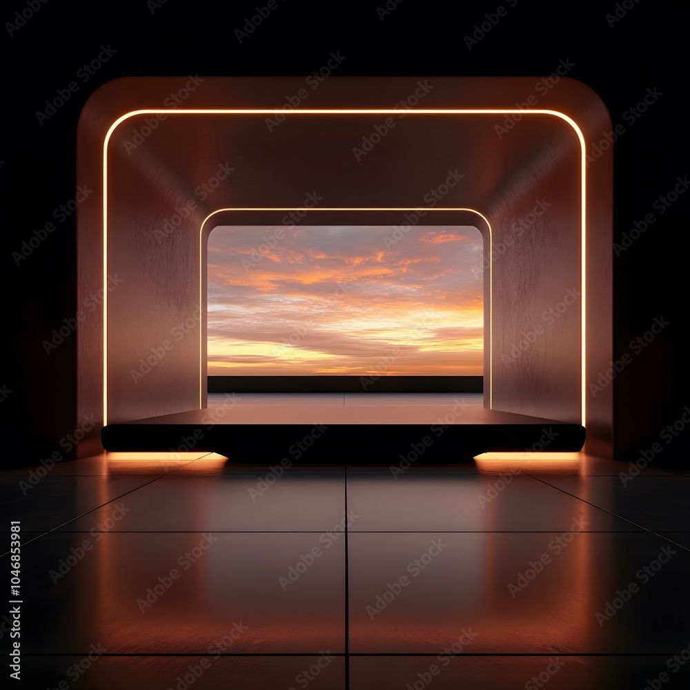 Fototapeta premium Empty dark room, Modern Futuristic Sci Fi Background. 3D illustration