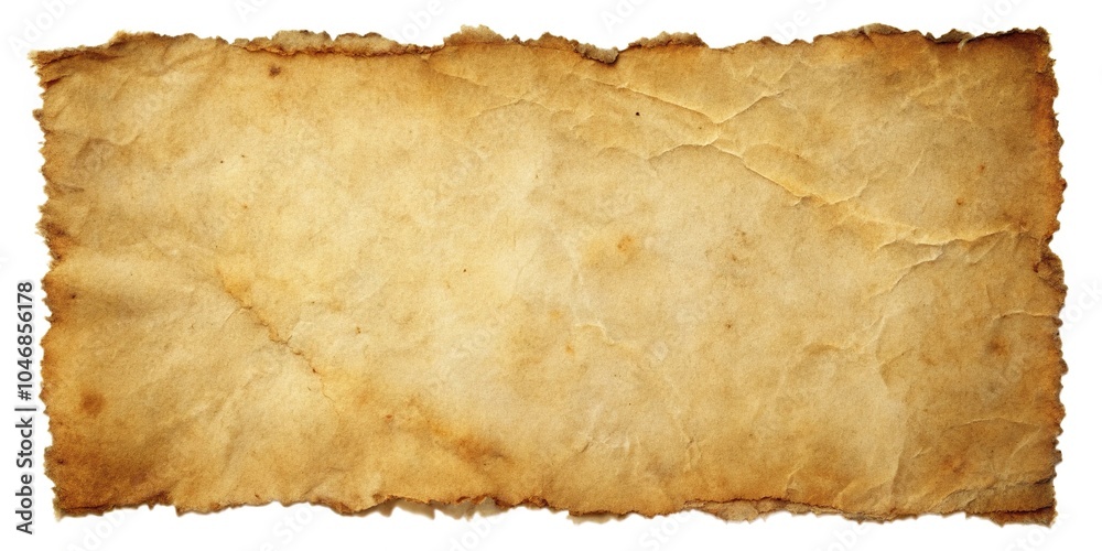 Distressed parchment-style paper with a worn and torn appearance, distressed paper, crinkled paper, vintage look, worn edges Distressed parchment-style paper with a worn and torn appearance, distressed paper, crinkled paper, vintage look, worn edges