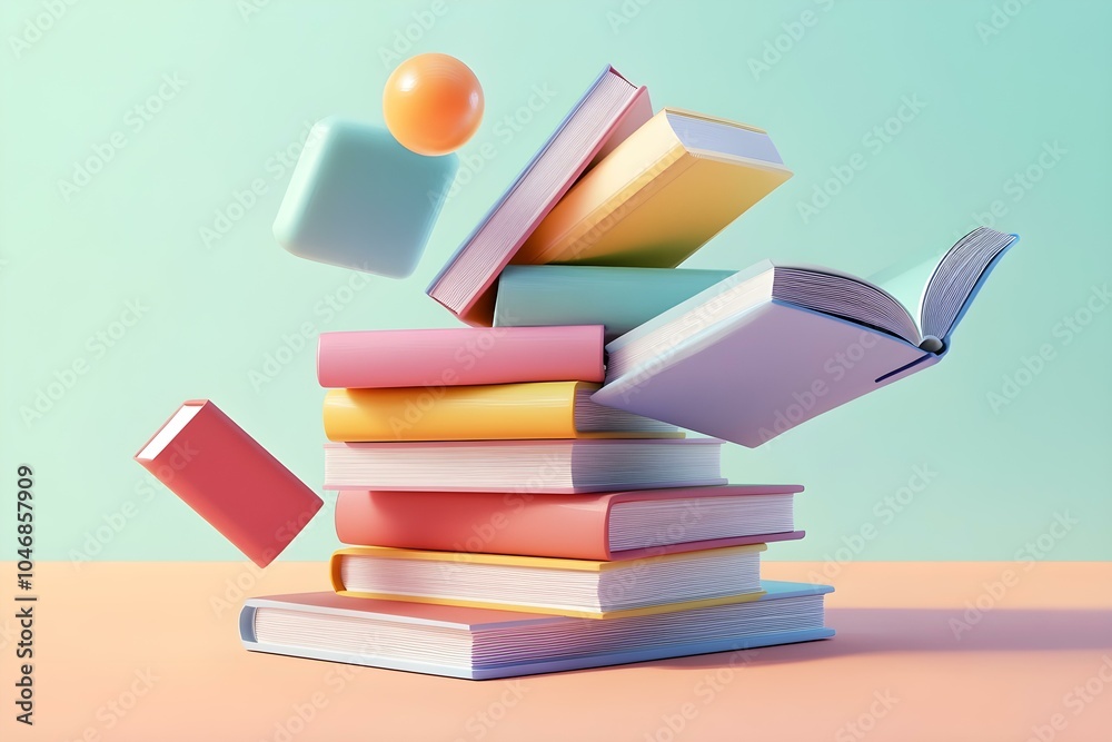 Fototapeta premium 3D Illustration of a Stack of Colorful Books on a Table