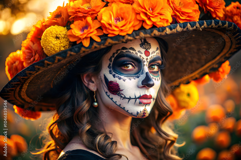 Elegant Catrina with red roses Elegant Catrina with red roses