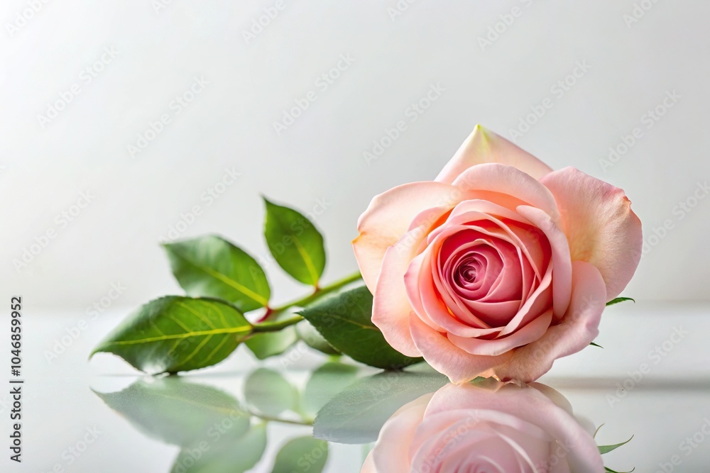Floral design featuring a blossoming rose on a white background Floral design featuring a blossoming rose on a white background