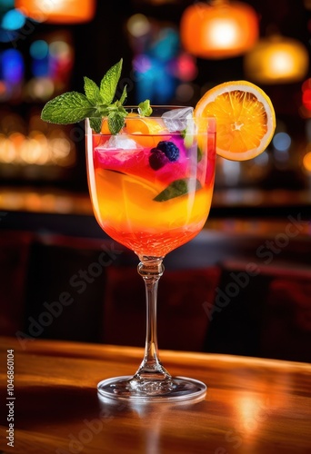 vibrant cocktail glass featuring colorful garnishes ice visual delight refreshing beverage presentation, cocktails, drink, drinks, barware, fruit, shaker, mint