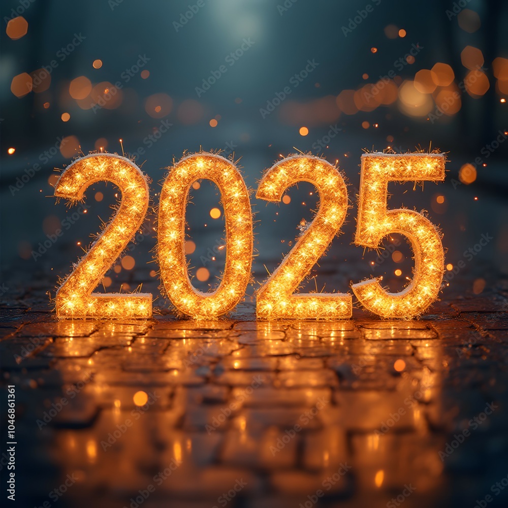 Glowing 2025 New Year Sign in Snowy Forest - Festive Winter Wonderland Celebration Glowing 2025 New Year Sign in Snowy Forest - Festive Winter Wonderland Celebration