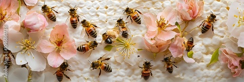 A bustling beehive with honeybees buzzing amid a vibrant and colorful floral landscape showcasing the beauty and importance of the natural pollination cycle that sustains our ecosystems