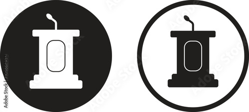 Tribune icon set in two styles . Speaking platform for leader or politician minister icon . Stage icon vector