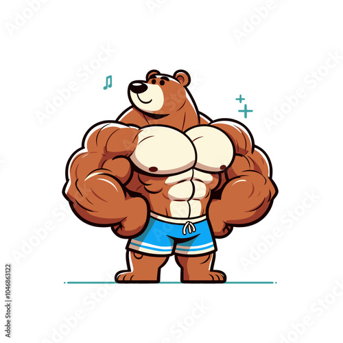 cartoon bear bodybuilder powerlifter vector isolated illustration	
