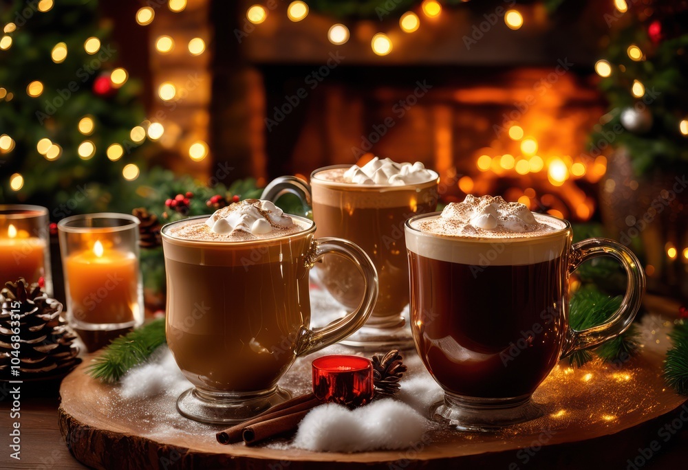 Obraz premium charming display festive winter beverages cozy glassware beautiful seasonal accents strengthening warmth, decoration, drink, design, table, holiday, setup