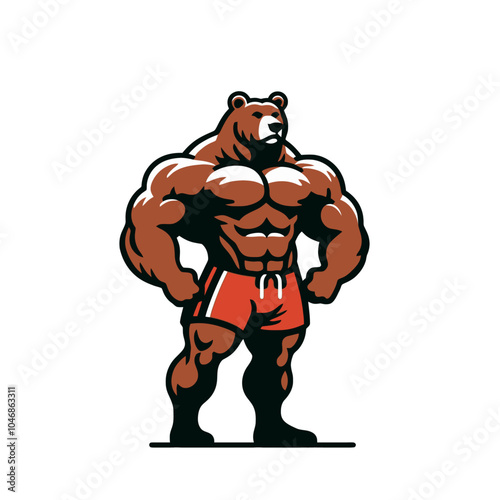 cartoon bear bodybuilder powerlifter vector isolated illustration	
