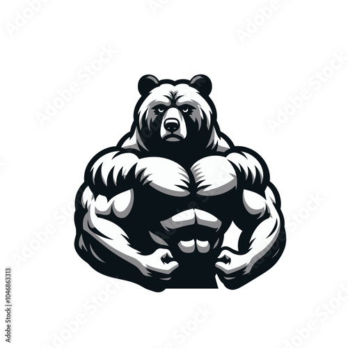 cartoon bear bodybuilder powerlifter vector isolated illustration	
