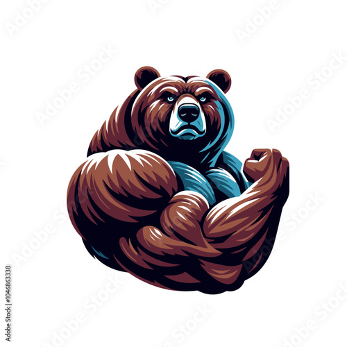 cartoon bear bodybuilder powerlifter vector isolated illustration	
