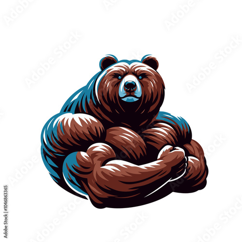 cartoon bear bodybuilder powerlifter vector isolated illustration	
