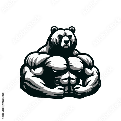 cartoon bear bodybuilder powerlifter vector isolated illustration	
