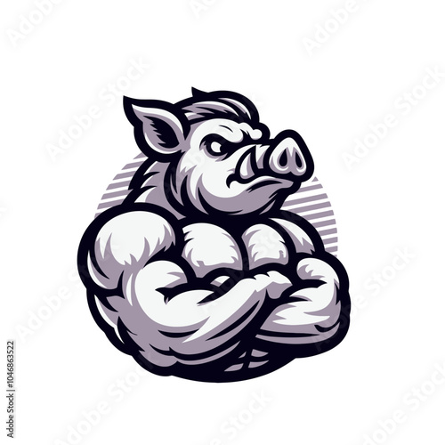 Angry agressive hog mascot. Modern vector isolated illustration