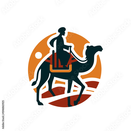 Eastern Nomad and camel simplified forms isolated vector illustration