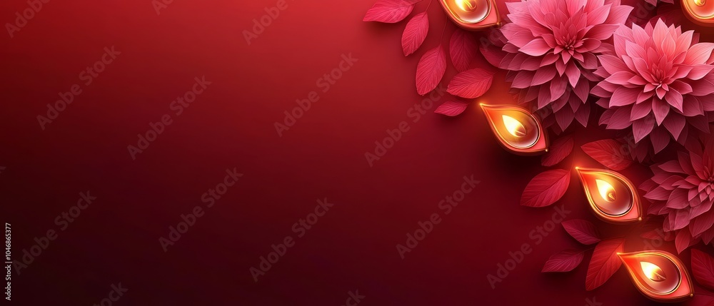 Colorful flowers and traditional lamps are beautifully arranged, enhancing the festive spirit of Diwali with warmth and joy in the air Colorful flowers and traditional lamps are beautifully arranged, enhancing the festive spirit of Diwali with warmth and joy in the air