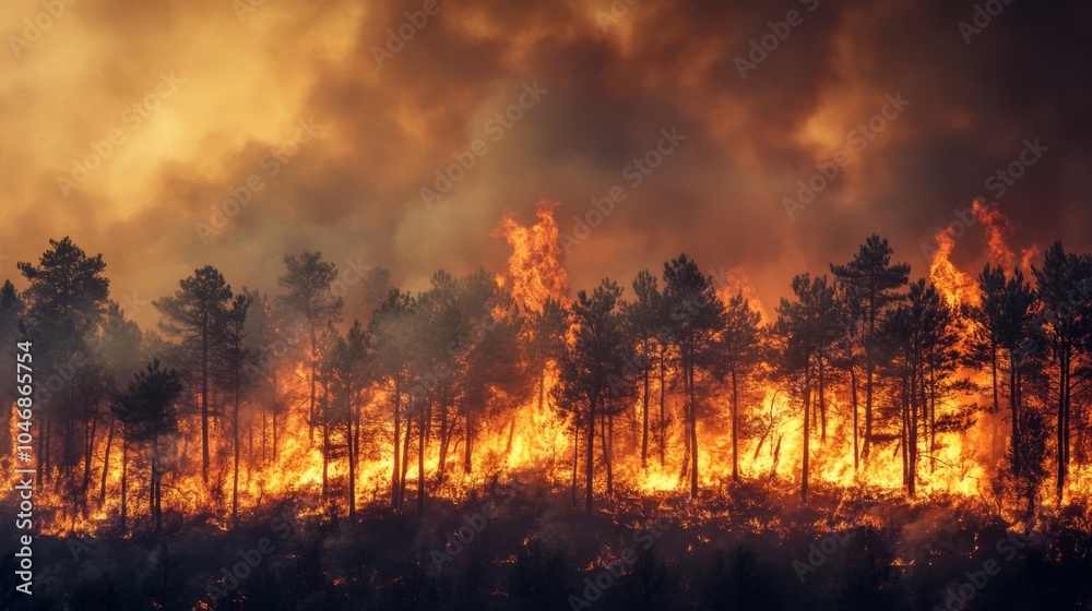 Intense Forest Fire Amidst Thick Smoke and Flames Intense Forest Fire Amidst Thick Smoke and Flames