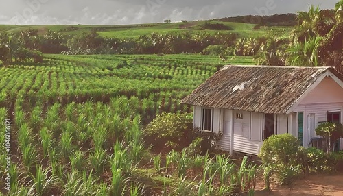 Barbados Countryside with Sugarcane Fields
