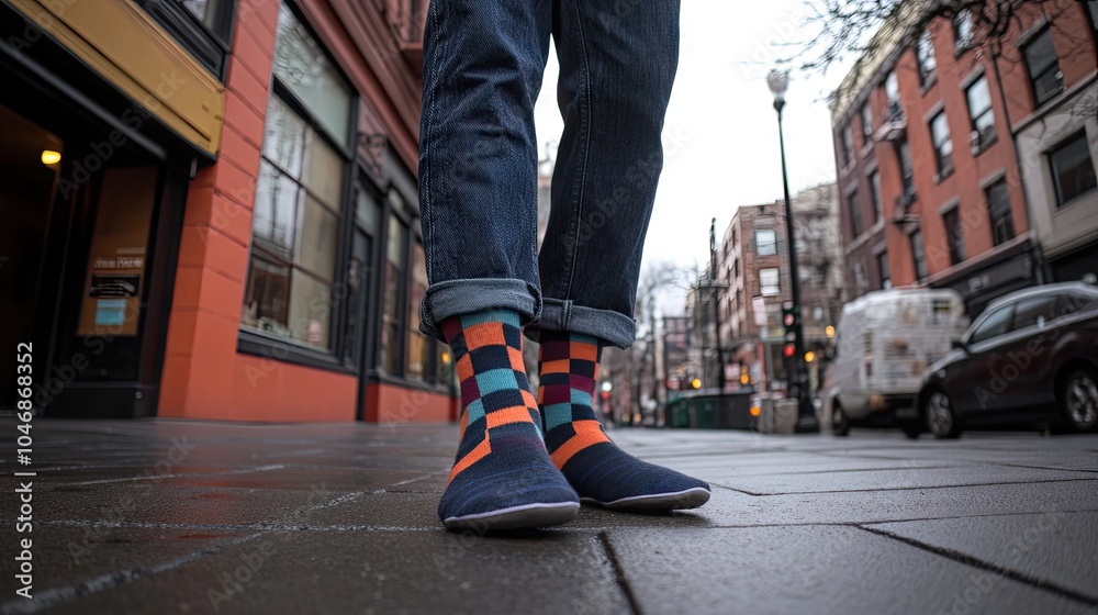 Fototapeta premium Colorful Socks Against Urban Backdrop