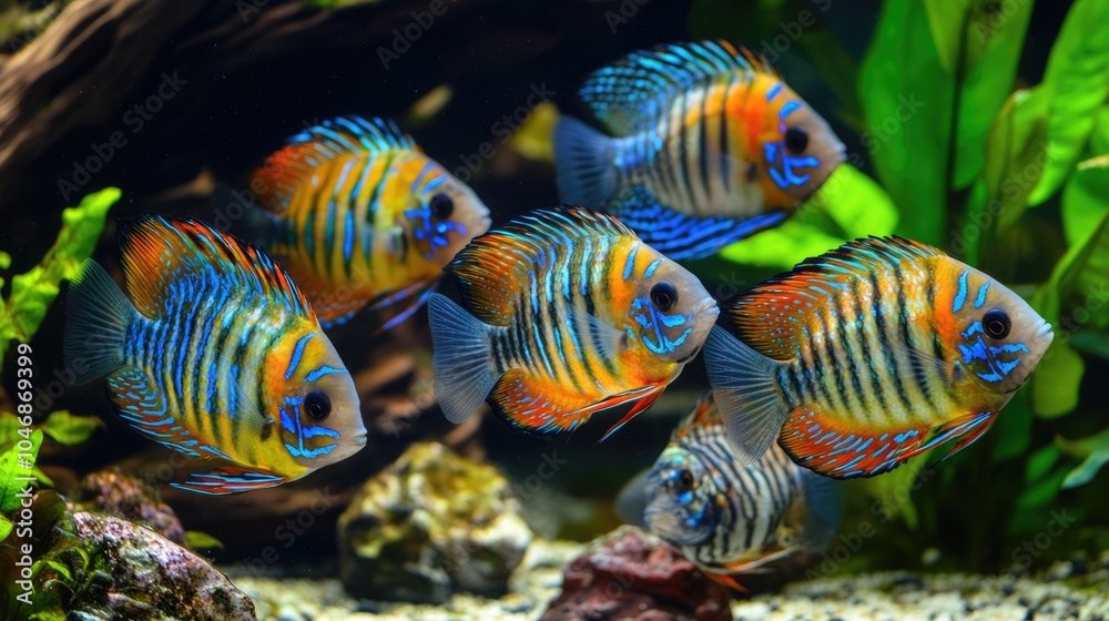 Fototapeta premium Colorful Freshwater Fish Swimming in Aquarium