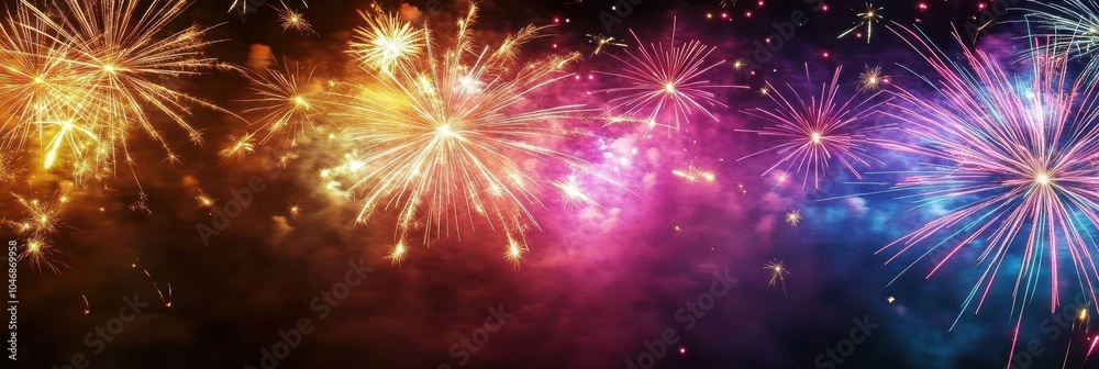 Fototapeta premium Colorful Fireworks Burst in Night Sky