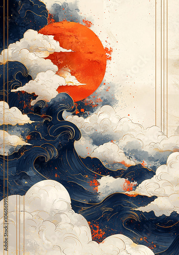  Traditional Japanese Style Art with Delicate Swirling Cloud Patterns for Elegant Decorative Design

