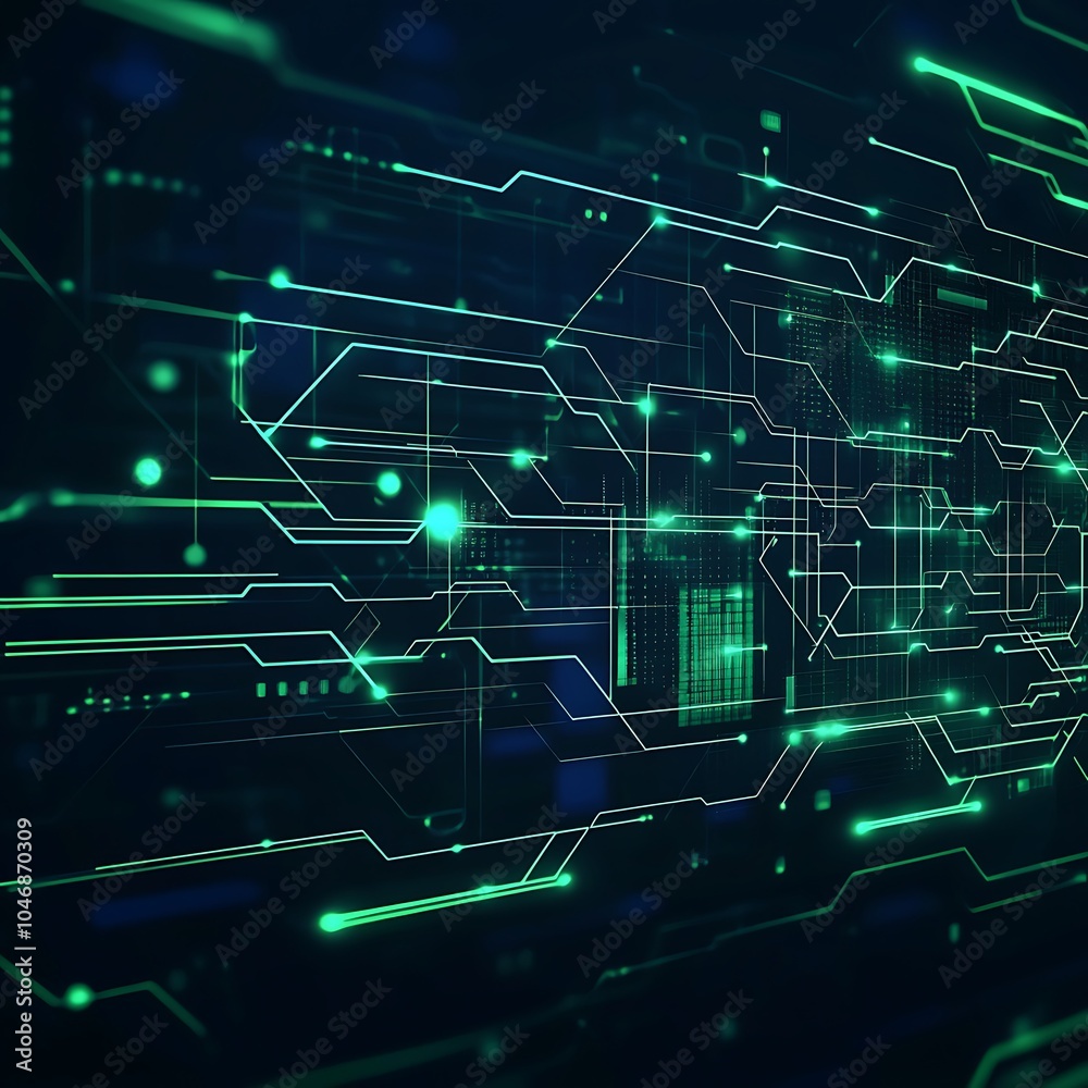 Obraz premium Complex data connections visualized through green digital circuit designs illustration