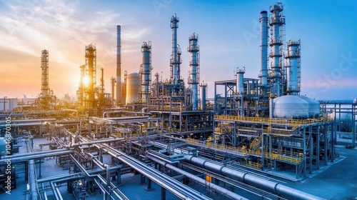 Wallpaper Mural Industrial Sunrise Over Oil Refinery Pipes and Towers Torontodigital.ca