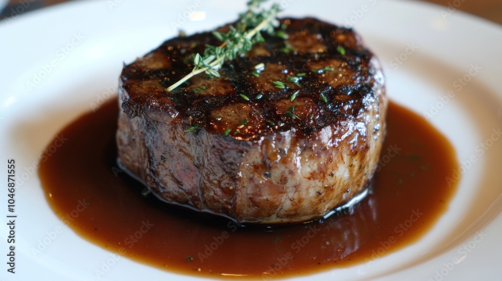 Juicy Grilled Steak with Garnish on a Plate Juicy Grilled Steak with Garnish on a Plate