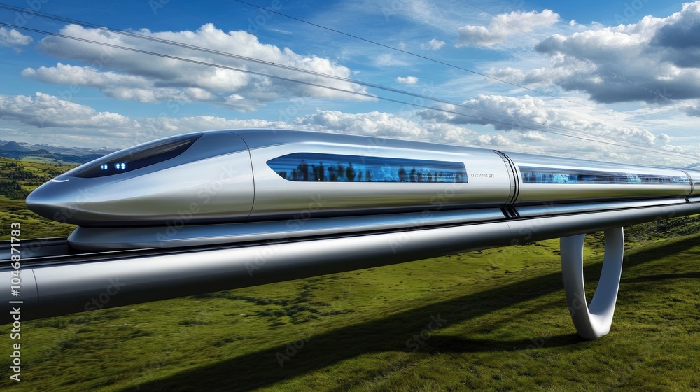 Futuristic High-Speed Train in Scenic Landscape