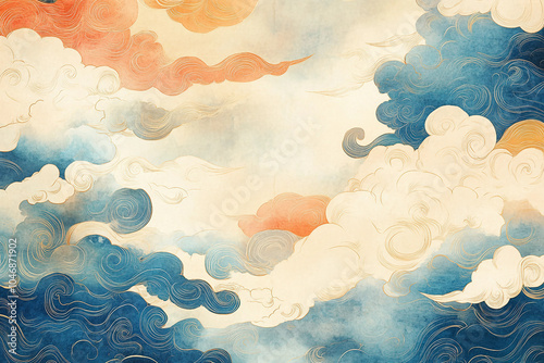 TraditionalStyle Illustrations of Swirling Cloud Patterns with Delicate and Elegant Design Elements
