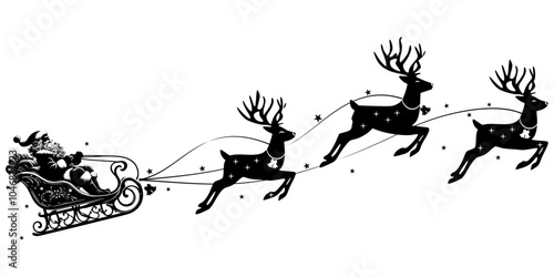 Flying santa claus with sleight and reindeers