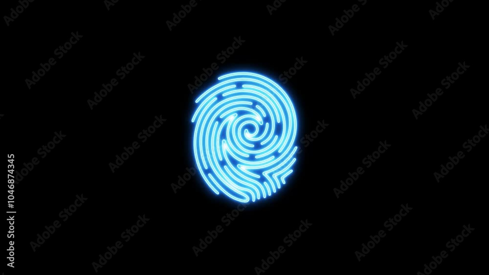 Neon fingerprint animation. Scanning a fingerprint on a black background.