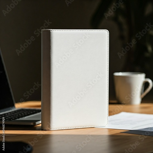 A white book on a table for mockup design