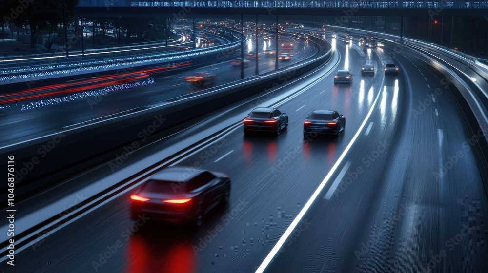 A futuristic highway buzzes with speeding cars and glowing neon lights, capturing the essence of modern transport and technological advancement. A futuristic highway buzzes with speeding cars and glowing neon lights, capturing the essence of modern transport and technological advancement.