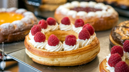 Wallpaper Mural A gourmet Danish pastry with fresh raspberries and cream cheese, served on a table in a bakery setting, perfect for food photography and culinary presentations.  Torontodigital.ca