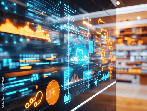 Wallpaper Mural Futuristic Interface with Data Analytics and World Map. Torontodigital.ca