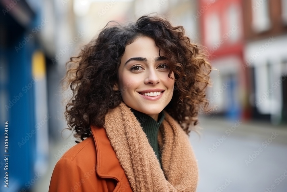 Portrait of a beautiful young woman with curly hair in the city Portrait of a beautiful young woman with curly hair in the city