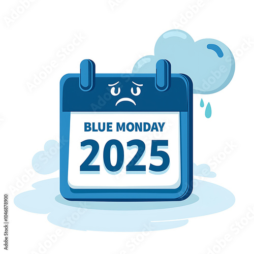  A cute, cartoon illustration of a sad cloud crying above a calendar marking Blue Monday 2025