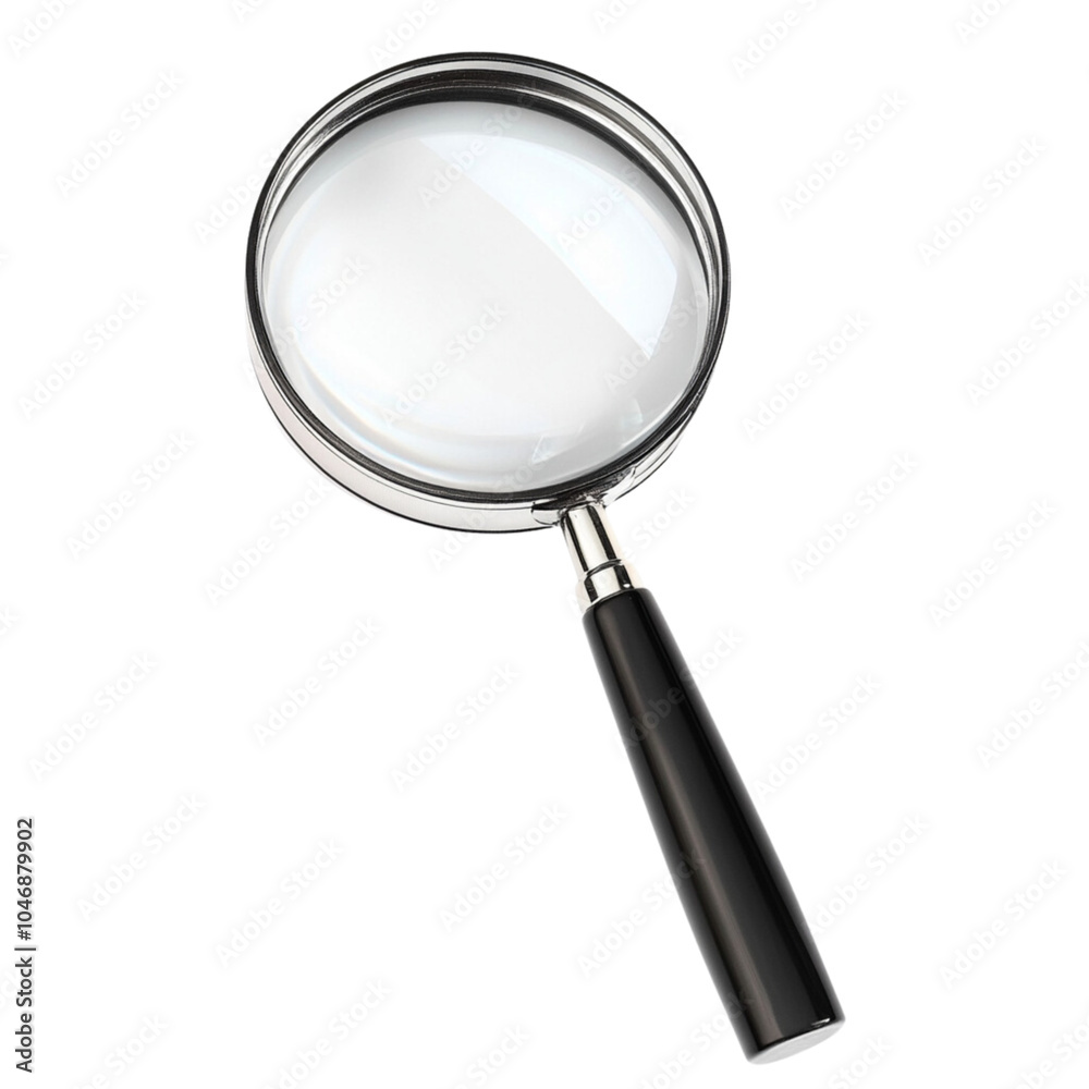 High-quality image of a magnifying glass with a black handle, perfect for search or detective-themed stock photos, enhancing detail visibility. High-quality image of a magnifying glass with a black handle, perfect for search or detective-themed stock photos, enhancing detail visibility.