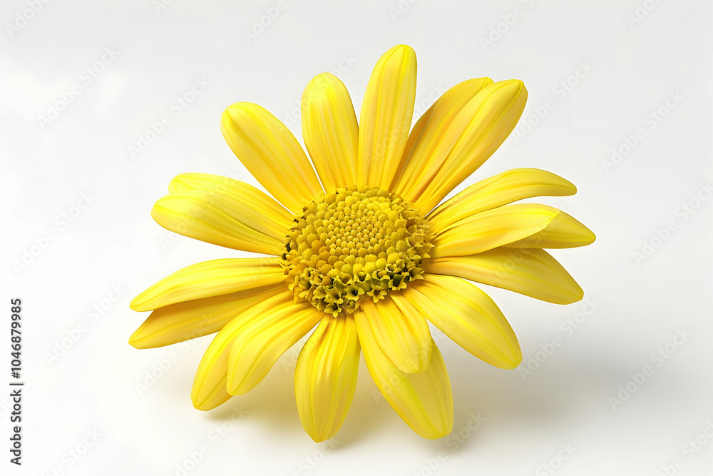 A single yellow daisy flower with a white background. A single yellow daisy flower with a white background.
