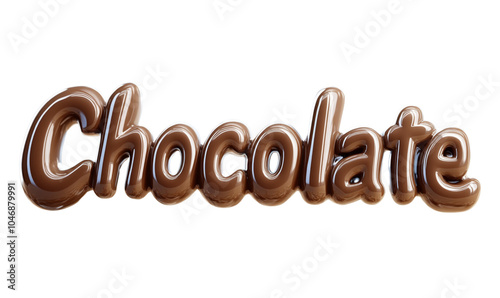 High-quality 3D render of the word 'Chocolate' written in melted chocolate style font. Perfect for dessert, food, or confectionery-themed projects.