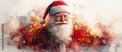 This enchanting portrait captures a legendary holiday figure surrounded by beautiful garlands and festive lights, evoking warmth and joy during the winter season.