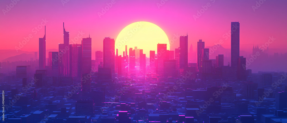 Futuristic Cityscape with Sunset and Pink and Purple Gradient Sky, Futuristic Cityscape with Sunset and Pink and Purple Gradient Sk Futuristic Cityscape with Sunset and Pink and Purple Gradient Sky, Futuristic Cityscape with Sunset and Pink and Purple Gradient Sk
